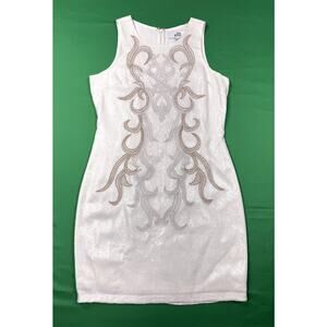 Belle Badgley Mischka white sleeveless dress Sz 10 gold embroidery sequin
